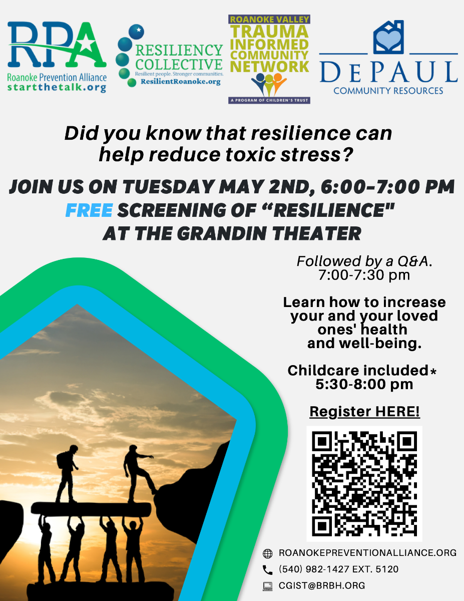flyer for documentary screening "resilience" at grandin theatre on may 2 from 6-7:30 pm